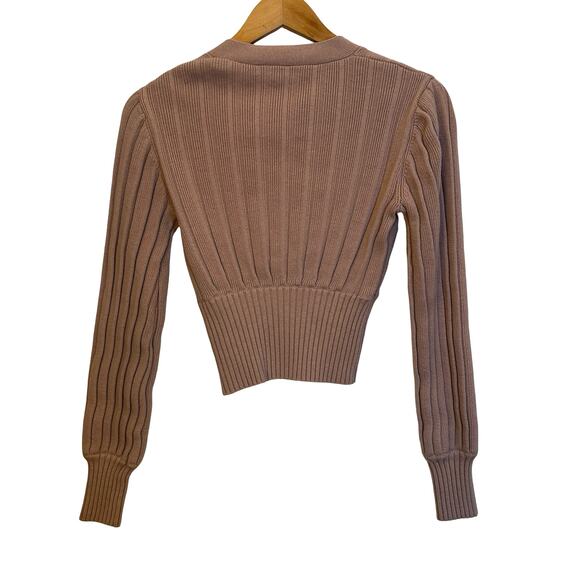 Aritzia Wilfred Plunge Front Cardigan Wool Cotton V-neck Crop Fitted Pleated S - Picture 2 of 10